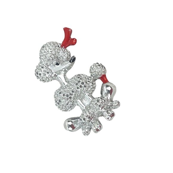 Vintage Silver and Red Poodle Brooch Pin - Picture 2 of 7
